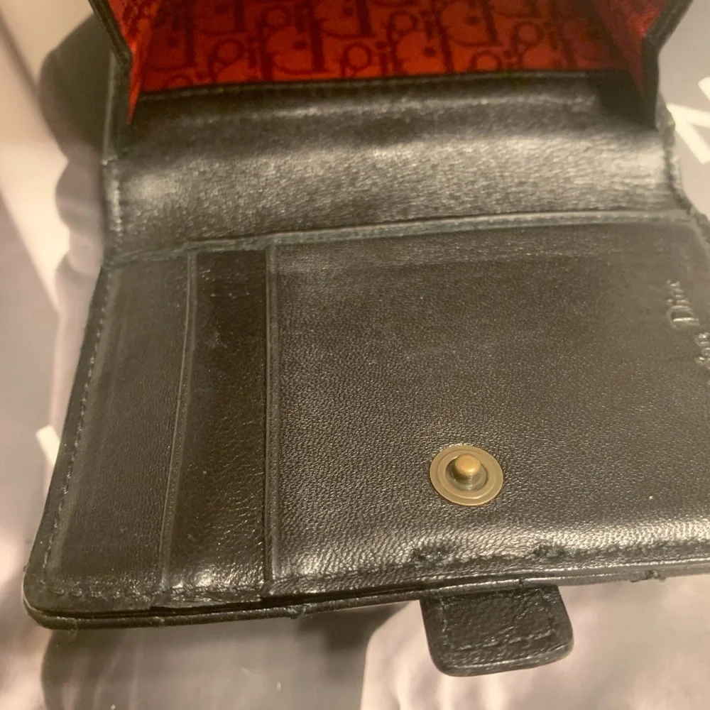 Black leather Christian Dior compact wallet